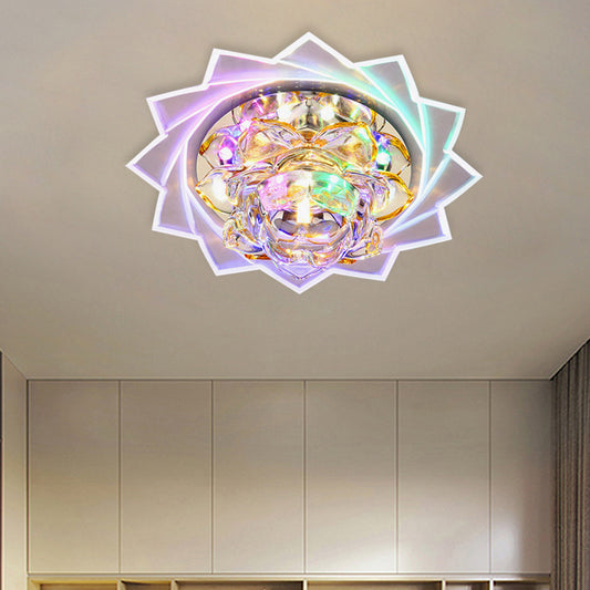 Modern Style Lotus Ceiling Light Clear Crystal LED Flush Mount Fixture for Hallway Clear Clearhalo 'Ceiling Lights' 'Close To Ceiling Lights' 'Close to ceiling' 'Flush mount' Lighting' 791235