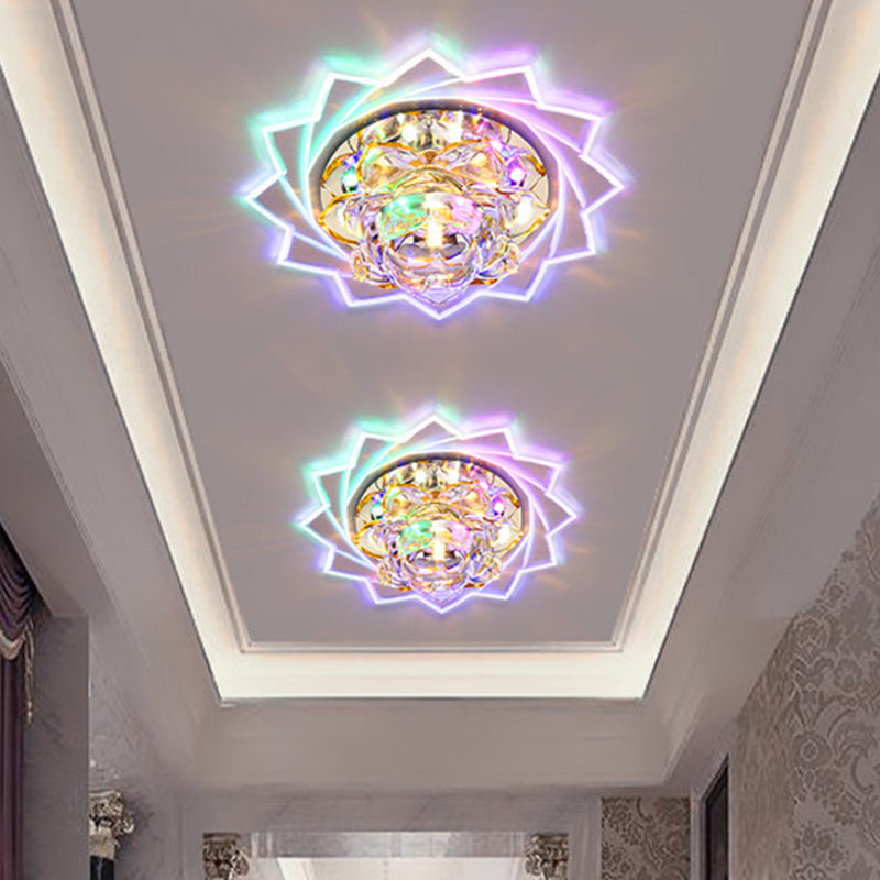 Modern Style Lotus Ceiling Light Clear Crystal LED Flush Mount Fixture for Hallway Clearhalo 'Ceiling Lights' 'Close To Ceiling Lights' 'Close to ceiling' 'Flush mount' Lighting' 791236