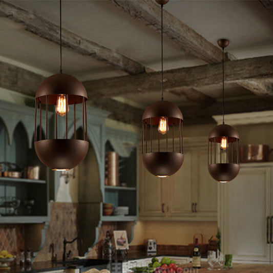 Black Oval Cage Pendant Lamp Industrial Metal 1 Bulb Dining Room Hanging Light Kit Clearhalo 'Art Deco Pendants' 'Black' 'Cast Iron' 'Ceiling Lights' 'Ceramic' 'Crystal' 'Industrial Pendants' 'Industrial' 'Metal' 'Middle Century Pendants' 'Pendant Lights' 'Pendants' 'Rustic Pendants' 'Tiffany' Lighting' 791287