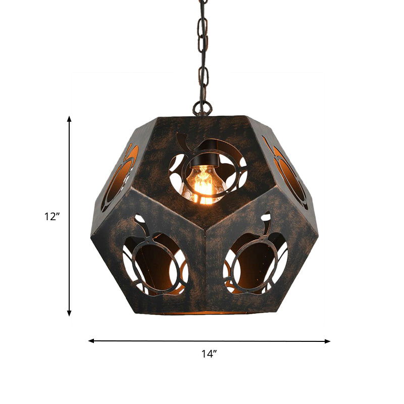 Iron Bronze Ceiling Pendant Hollowed Out Faceted Sphere 1 Head Factory Suspended Lighting Fixture Clearhalo 'Art Deco Pendants' 'Cast Iron' 'Ceiling Lights' 'Ceramic' 'Crystal' 'Industrial Pendants' 'Industrial' 'Metal' 'Middle Century Pendants' 'Pendant Lights' 'Pendants' 'Tiffany' Lighting' 791293