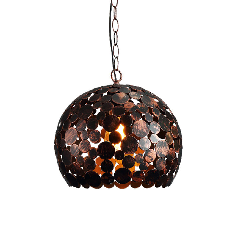 Hollowed Out Dome Iron Hanging Light Modern 1 Bulb Living Room Ceiling Pendant Lamp in Red Brown/White Clearhalo 'Art Deco Pendants' 'Cast Iron' 'Ceiling Lights' 'Ceramic' 'Crystal' 'Industrial Pendants' 'Industrial' 'Metal' 'Middle Century Pendants' 'Pendant Lights' 'Pendants' 'Tiffany' Lighting' 791296