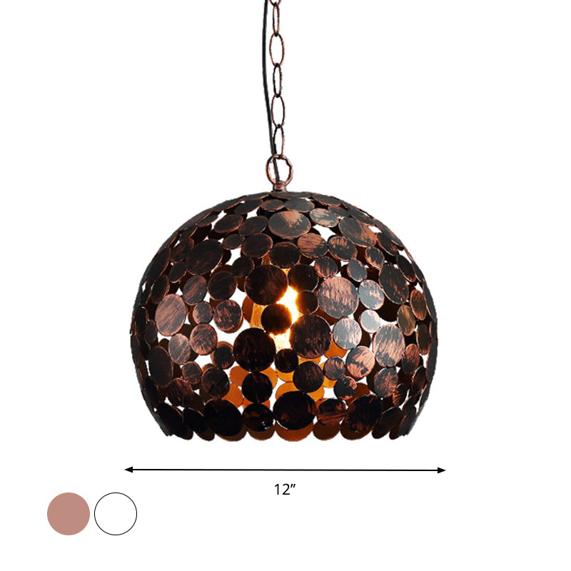 Hollowed Out Dome Iron Hanging Light Modern 1 Bulb Living Room Ceiling Pendant Lamp in Red Brown/White Clearhalo 'Art Deco Pendants' 'Cast Iron' 'Ceiling Lights' 'Ceramic' 'Crystal' 'Industrial Pendants' 'Industrial' 'Metal' 'Middle Century Pendants' 'Pendant Lights' 'Pendants' 'Tiffany' Lighting' 791297