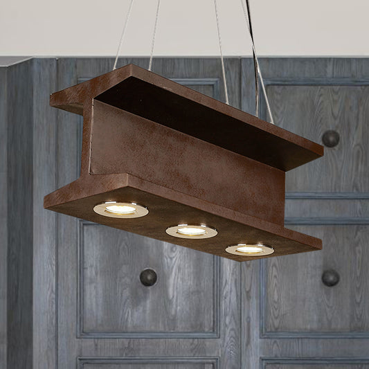 Industrial H-Beam Hanging Lamp 3 Bulbs Iron Island Pendant Light in Rust over Table Rust Clearhalo 'Ceiling Lights' 'Island Lights' Lighting' 791319