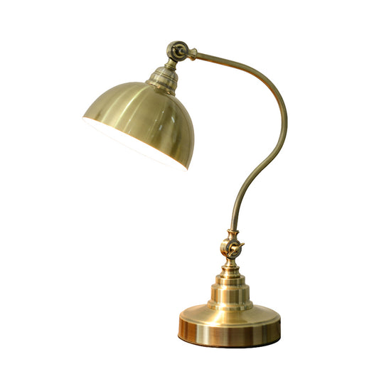 Metal Antique Gold Night Lamp Bowl Shade 1 Bulb Vintage Table Light with Adjustable Joint and Curved Arm Clearhalo 'Lamps' 'Table Lamps' Lighting' 791350