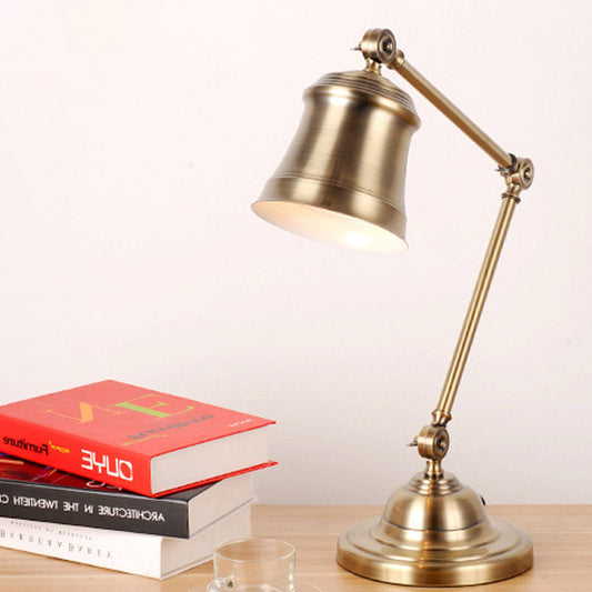 Trumpet Shade Study Desk Reading Lamp Vintage Metal Single Gold Finish Task Light with Adjustable Arm Gold Clearhalo 'Lamps' 'Table Lamps' Lighting' 791360