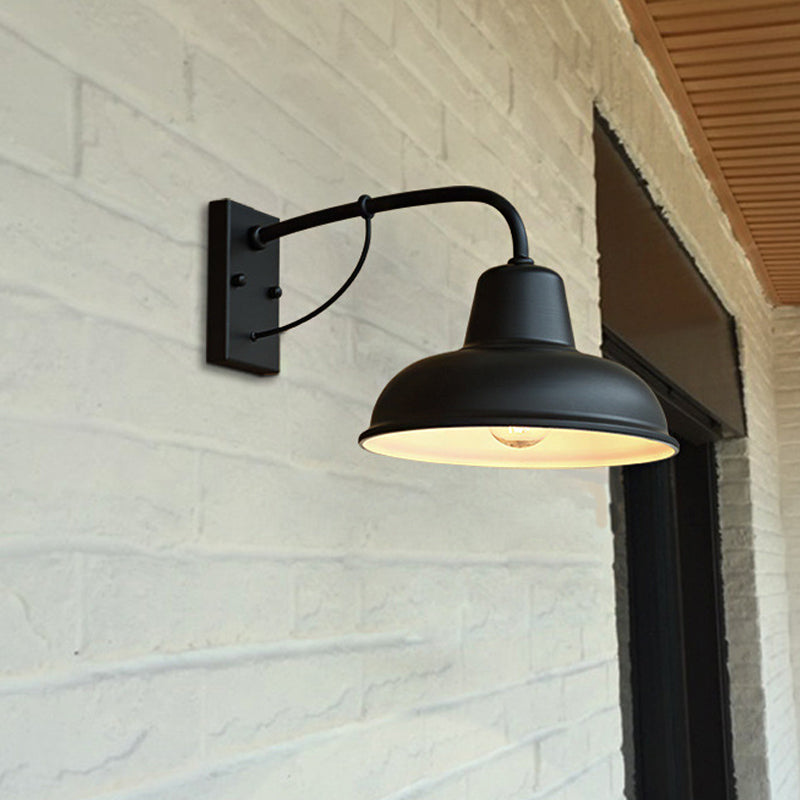 Single-Bulb Wall Sconce Farmhouse Terrance Wall Mounted Light with Bowled Metal Shade in Black/Silver Clearhalo 'Art deco wall lights' 'Cast Iron' 'Glass' 'Industrial wall lights' 'Industrial' 'Middle century wall lights' 'Modern' 'Rustic wall lights' 'Tiffany' 'Traditional wall lights' 'Wall Lamps & Sconces' 'Wall Lights' Lighting' 791386