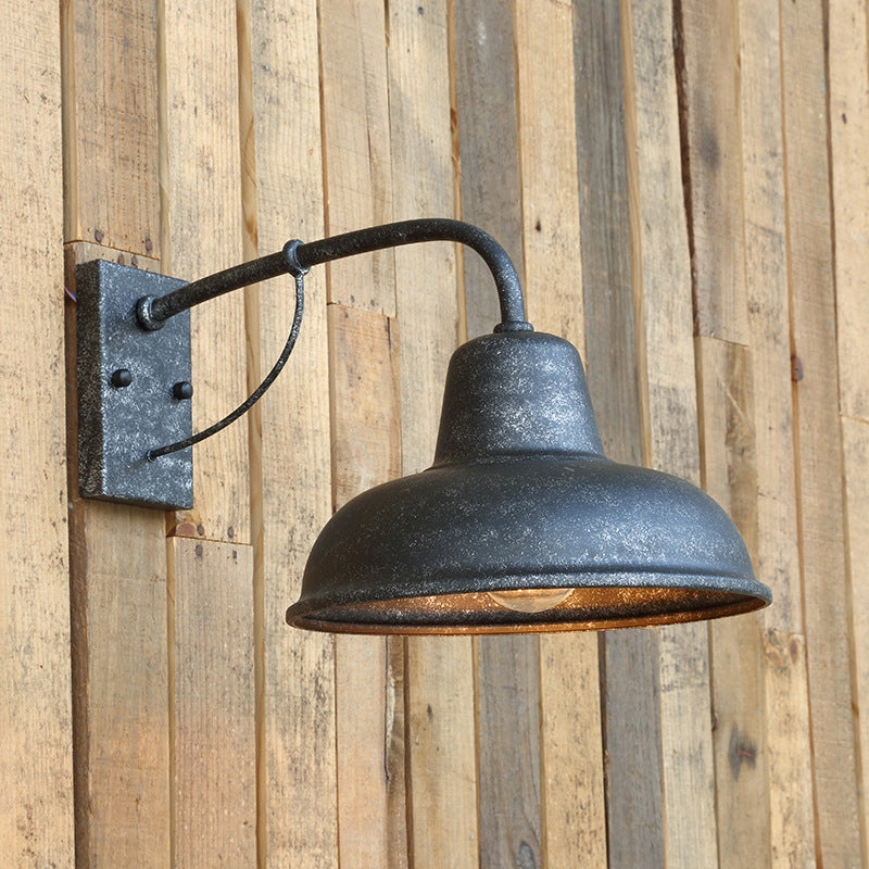 Single-Bulb Wall Sconce Farmhouse Terrance Wall Mounted Light with Bowled Metal Shade in Black/Silver Clearhalo 'Art deco wall lights' 'Cast Iron' 'Glass' 'Industrial wall lights' 'Industrial' 'Middle century wall lights' 'Modern' 'Rustic wall lights' 'Tiffany' 'Traditional wall lights' 'Wall Lamps & Sconces' 'Wall Lights' Lighting' 791391