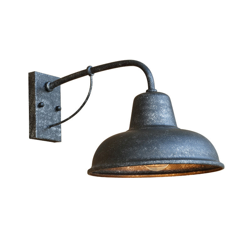 Single-Bulb Wall Sconce Farmhouse Terrance Wall Mounted Light with Bowled Metal Shade in Black/Silver Clearhalo 'Art deco wall lights' 'Cast Iron' 'Glass' 'Industrial wall lights' 'Industrial' 'Middle century wall lights' 'Modern' 'Rustic wall lights' 'Tiffany' 'Traditional wall lights' 'Wall Lamps & Sconces' 'Wall Lights' Lighting' 791392