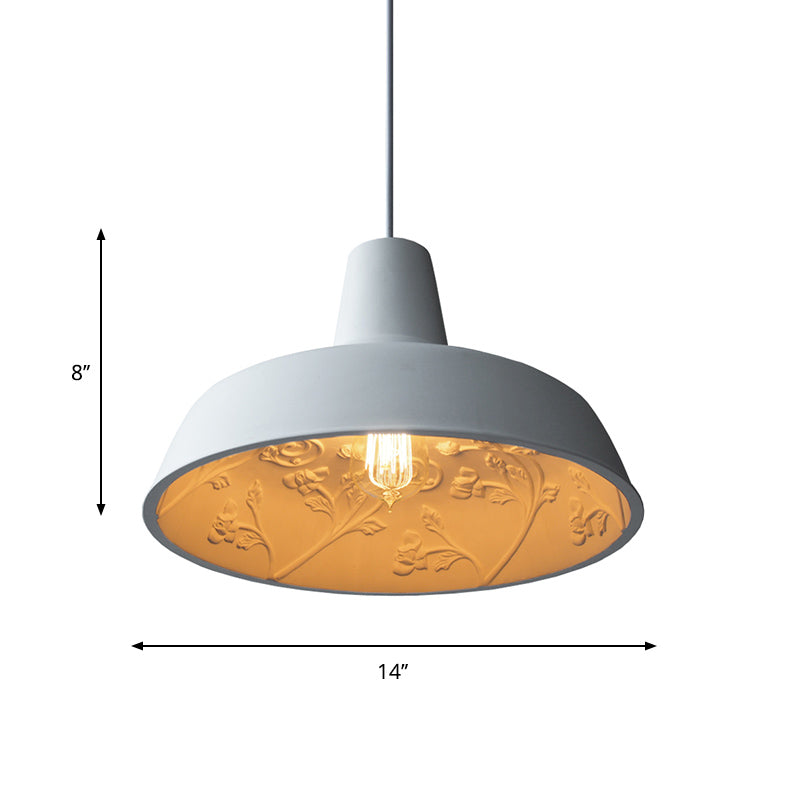 1 Head Barn Shade Pendant Lamp Loft Style White Iron Hanging Ceiling Light with Inner Etched Rose Design Clearhalo 'Art Deco Pendants' 'Cast Iron' 'Ceiling Lights' 'Ceramic' 'Crystal' 'Industrial Pendants' 'Industrial' 'Metal' 'Middle Century Pendants' 'Pendant Lights' 'Pendants' 'Tiffany' Lighting' 791425