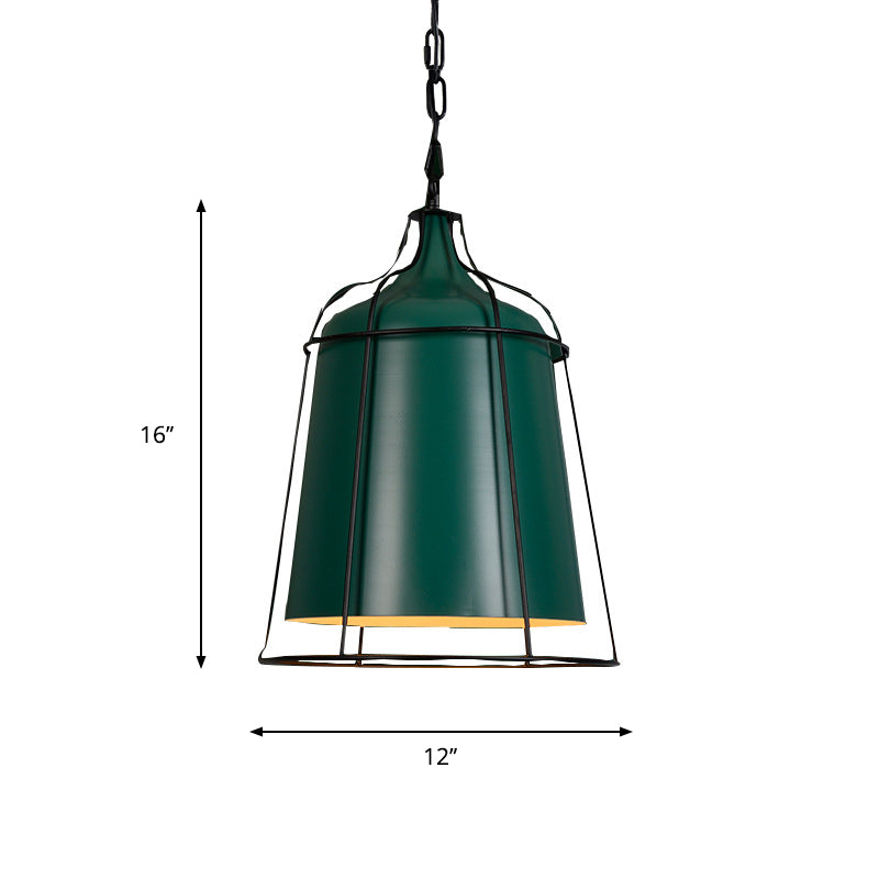 Dark Green 1 Bulb Hanging Pendant Industrial-Style Aluminum Tapered Suspension Lighting with Wire Cage Clearhalo 'Art Deco Pendants' 'Cast Iron' 'Ceiling Lights' 'Ceramic' 'Crystal' 'Industrial Pendants' 'Industrial' 'Metal' 'Middle Century Pendants' 'Pendant Lights' 'Pendants' 'Tiffany' Lighting' 791463