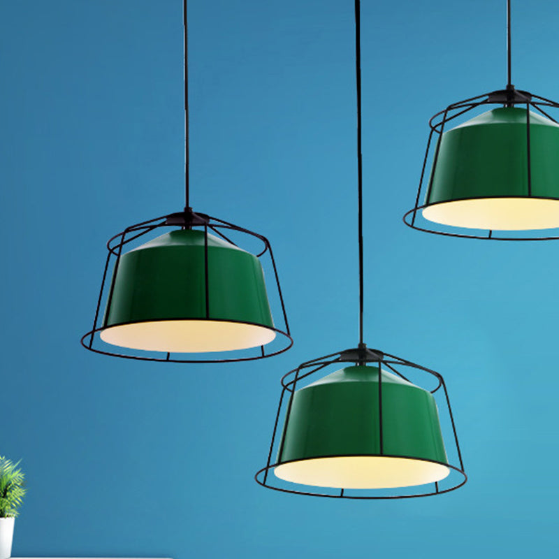 Green Barn Pendant Light Fixture Loft Aluminum 1 Light Living Room Down Lighting with Cage Guard Clearhalo 'Art Deco Pendants' 'Cast Iron' 'Ceiling Lights' 'Ceramic' 'Crystal' 'Industrial Pendants' 'Industrial' 'Metal' 'Middle Century Pendants' 'Pendant Lights' 'Pendants' 'Tiffany' Lighting' 791465