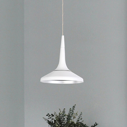 White Funnel Suspension Pendant Nordic Aluminum 1 Bulb Dining Room Hanging Light Fixture White Clearhalo 'Art Deco Pendants' 'Cast Iron' 'Ceiling Lights' 'Ceramic' 'Crystal' 'Industrial Pendants' 'Industrial' 'Metal' 'Middle Century Pendants' 'Pendant Lights' 'Pendants' 'Tiffany' Lighting' 791472