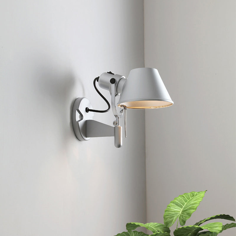 Metal Truncated Cone Task Wall Sconce Industrial Single Bedside Wall Mount Light with Adjustable Arm in Black/Silver Clearhalo 'Art deco wall lights' 'Cast Iron' 'Glass' 'Industrial wall lights' 'Industrial' 'Middle century wall lights' 'Modern' 'Rustic wall lights' 'Tiffany' 'Traditional wall lights' 'Wall Lamps & Sconces' 'Wall Lights' Lighting' 791537
