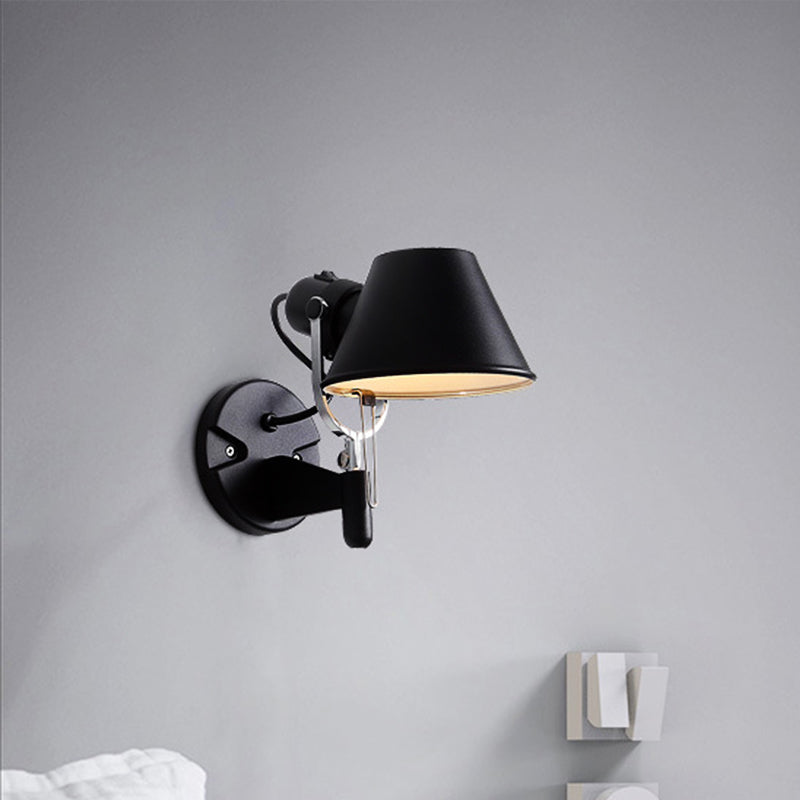 Metal Truncated Cone Task Wall Sconce Industrial Single Bedside Wall Mount Light with Adjustable Arm in Black/Silver Clearhalo 'Art deco wall lights' 'Cast Iron' 'Glass' 'Industrial wall lights' 'Industrial' 'Middle century wall lights' 'Modern' 'Rustic wall lights' 'Tiffany' 'Traditional wall lights' 'Wall Lamps & Sconces' 'Wall Lights' Lighting' 791541