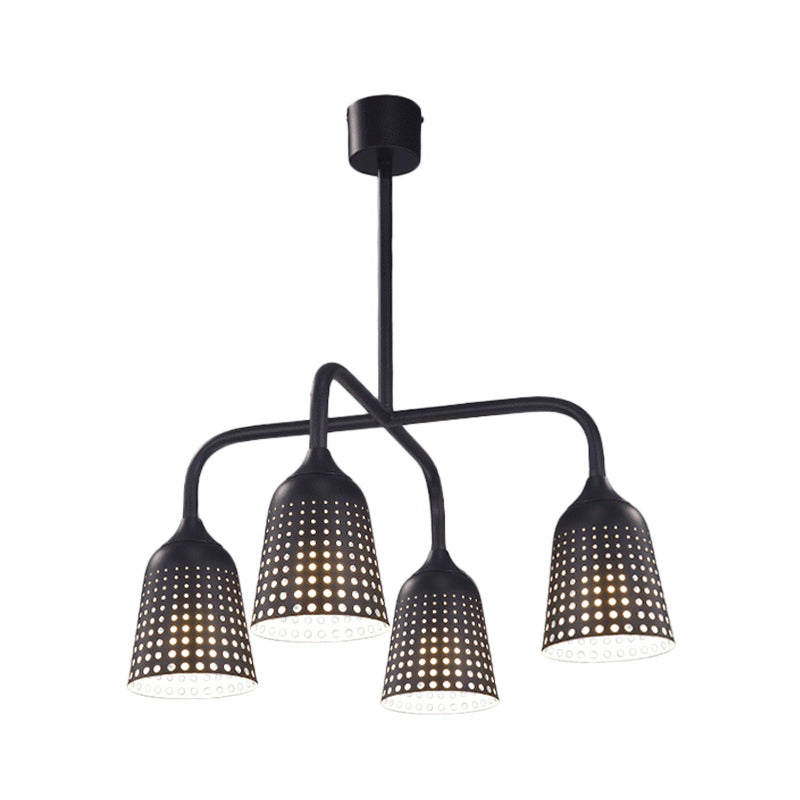 Black Bell Pierced Hanging Island Light Factory Iron 4 Heads Kitchen Dinette Pendant Light Fixture Clearhalo 'Ceiling Lights' 'Island Lights' Lighting' 791643