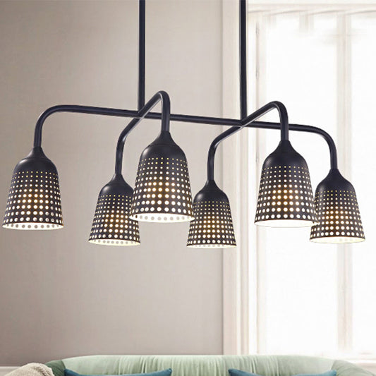 Mesh Bell Shade Lounge Ceiling Pendant Industrial Metal 6 Bulbs Black Island Light Black Clearhalo 'Ceiling Lights' 'Island Lights' Lighting' 791645