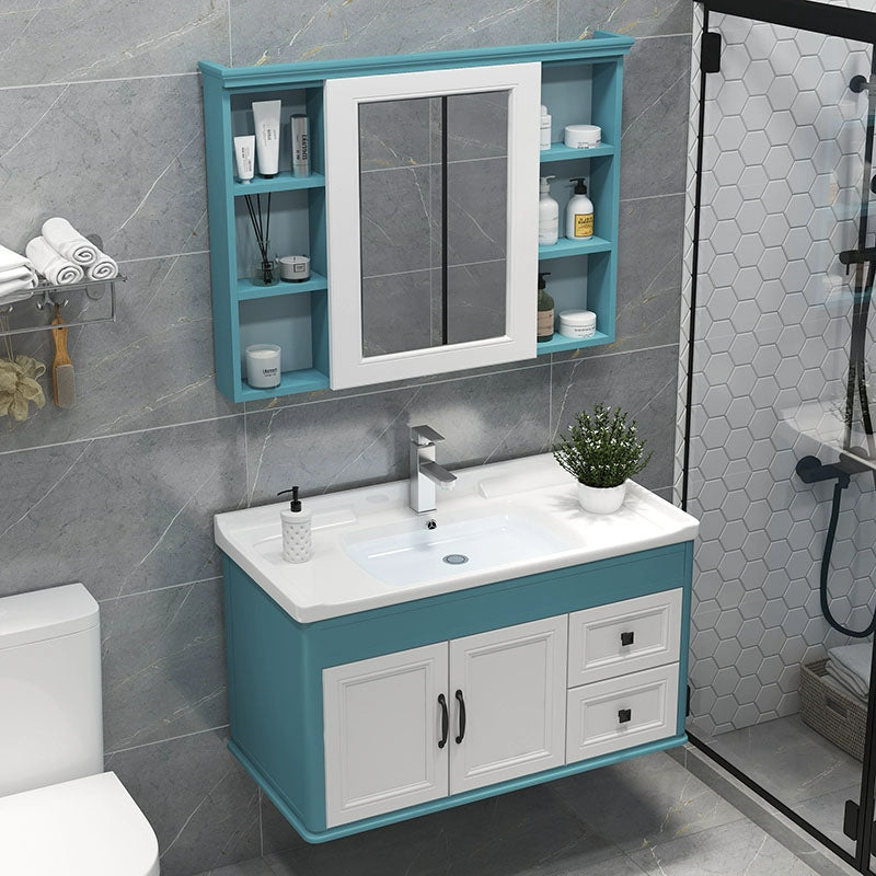 Wall Mount Mirror Included Sink Vanity with Faucet for Bathroom Vanity & Faucet & Mirror Cabinet 40"L x 19"W x 20"H Light Blue Clearhalo 'Bathroom Remodel & Bathroom Fixtures' 'Bathroom Vanities' 'bathroom_vanities' 'Home Improvement' 'home_improvement' 'home_improvement_bathroom_vanities' 7916604