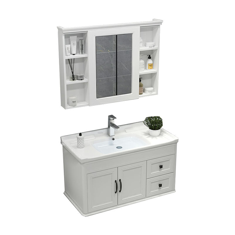 Wall Mount Mirror Included Sink Vanity with Faucet for Bathroom Vanity & Faucet & Mirror Cabinet 36"L x 19"W x 20"H White Clearhalo 'Bathroom Remodel & Bathroom Fixtures' 'Bathroom Vanities' 'bathroom_vanities' 'Home Improvement' 'home_improvement' 'home_improvement_bathroom_vanities' 7916610
