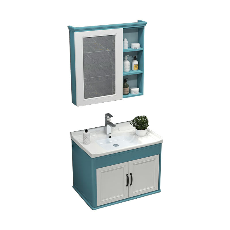 Wall Mount Mirror Included Sink Vanity with Faucet for Bathroom Vanity & Faucet & Mirror Cabinet 24"L x 19"W x 20"H Light Blue Clearhalo 'Bathroom Remodel & Bathroom Fixtures' 'Bathroom Vanities' 'bathroom_vanities' 'Home Improvement' 'home_improvement' 'home_improvement_bathroom_vanities' 7916621