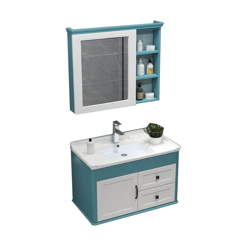 Wall Mount Mirror Included Sink Vanity with Faucet for Bathroom Vanity & Faucet & Mirror Cabinet Light Blue Clearhalo 'Bathroom Remodel & Bathroom Fixtures' 'Bathroom Vanities' 'bathroom_vanities' 'Home Improvement' 'home_improvement' 'home_improvement_bathroom_vanities' 7916622