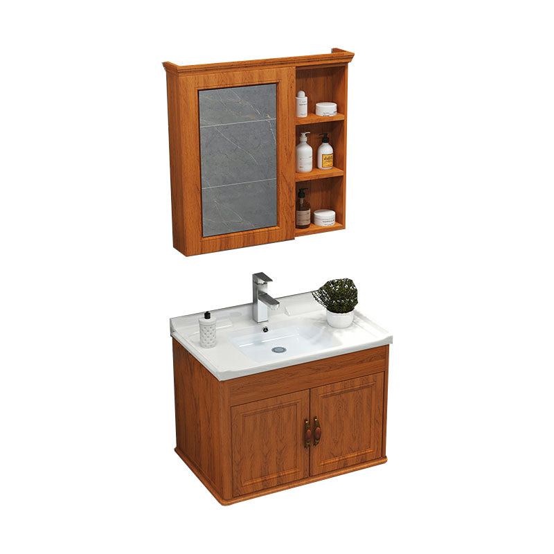 Wall Mount Mirror Included Sink Vanity with Faucet for Bathroom Vanity & Faucet & Mirror Cabinet 24"L x 19"W x 20"H Brown Clearhalo 'Bathroom Remodel & Bathroom Fixtures' 'Bathroom Vanities' 'bathroom_vanities' 'Home Improvement' 'home_improvement' 'home_improvement_bathroom_vanities' 7916625