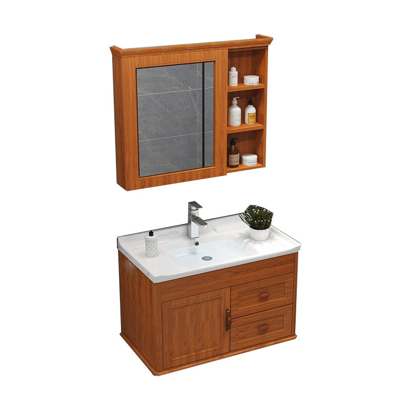 Wall Mount Mirror Included Sink Vanity with Faucet for Bathroom Vanity & Faucet & Mirror Cabinet Brown Clearhalo 'Bathroom Remodel & Bathroom Fixtures' 'Bathroom Vanities' 'bathroom_vanities' 'Home Improvement' 'home_improvement' 'home_improvement_bathroom_vanities' 7916626