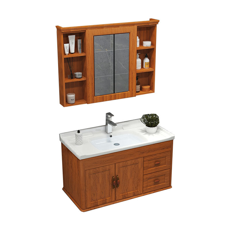 Wall Mount Mirror Included Sink Vanity with Faucet for Bathroom Vanity & Faucet & Mirror Cabinet 36"L x 19"W x 20"H Brown Clearhalo 'Bathroom Remodel & Bathroom Fixtures' 'Bathroom Vanities' 'bathroom_vanities' 'Home Improvement' 'home_improvement' 'home_improvement_bathroom_vanities' 7916627