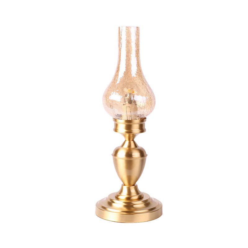 Amber Crackle Glass Table Lamp Industrial 1-Light Bedroom Nightstand Light in Gold with Urn Base Clearhalo 'Lamps' 'Table Lamps' Lighting' 791715