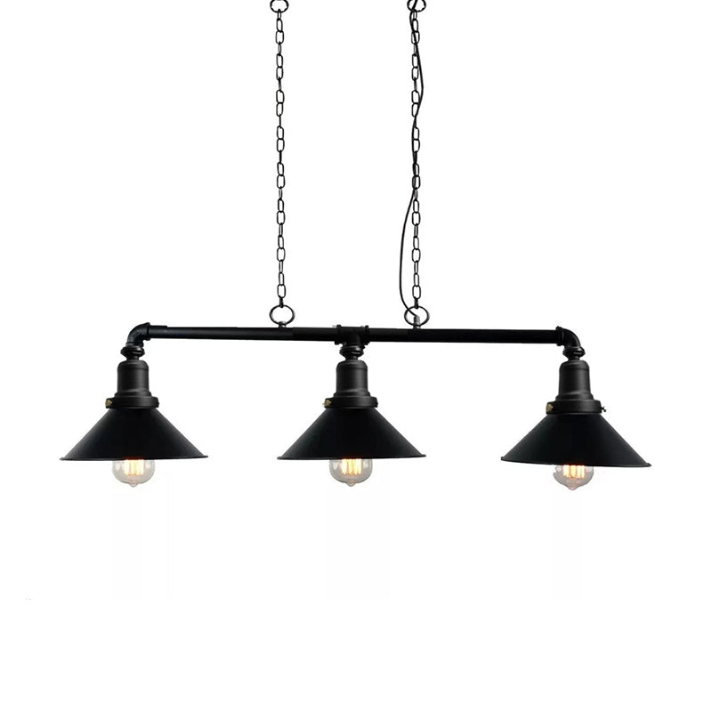 3 Lights Conical Island Light Fixture Vintage Black Finish Metal Pendant Lighting for Dining Room Clearhalo 'Ceiling Lights' 'Island Lights' Lighting' 791788