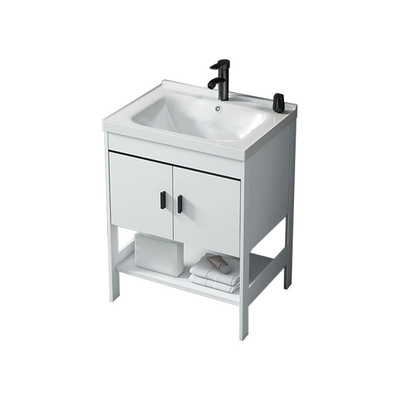 Freestanding Modern Sink Included Bath Vanity in White for Bathroom Vanity & Faucet 24"L x 15.7"W x 31.9"H Clearhalo 'Bathroom Remodel & Bathroom Fixtures' 'Bathroom Vanities' 'bathroom_vanities' 'Home Improvement' 'home_improvement' 'home_improvement_bathroom_vanities' 7930762