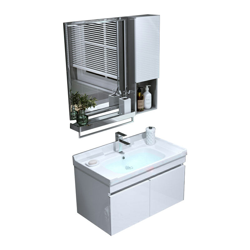 Wall Mount White Modern Bathroom Sink Vanity with Mirror Faucet Vanity & Faucet & Mirror & Sideboard Drawer Not Included Clearhalo 'Bathroom Remodel & Bathroom Fixtures' 'Bathroom Vanities' 'bathroom_vanities' 'Home Improvement' 'home_improvement' 'home_improvement_bathroom_vanities' 7933086