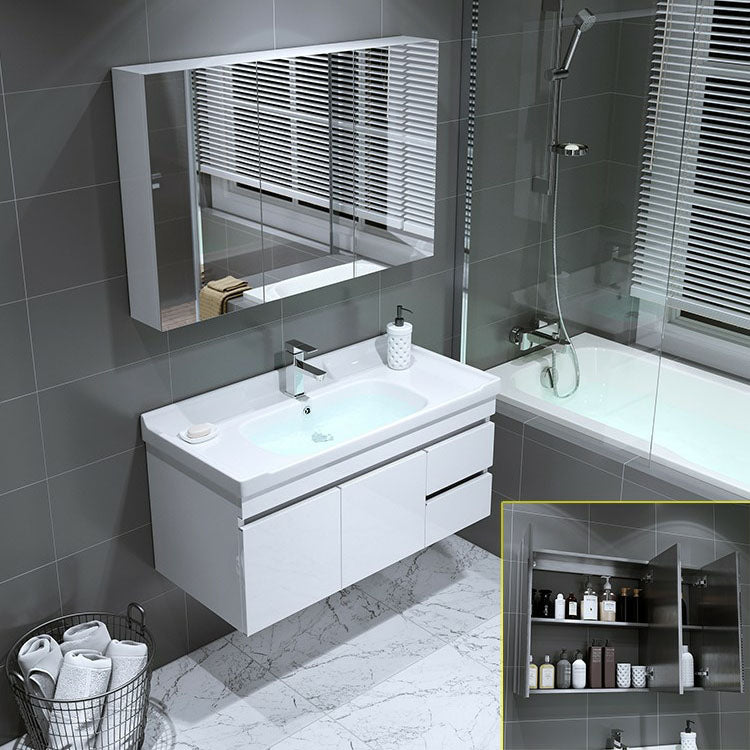 Wall Mount White Modern Bathroom Sink Vanity with Mirror Faucet Clearhalo 'Bathroom Remodel & Bathroom Fixtures' 'Bathroom Vanities' 'bathroom_vanities' 'Home Improvement' 'home_improvement' 'home_improvement_bathroom_vanities' 7933097
