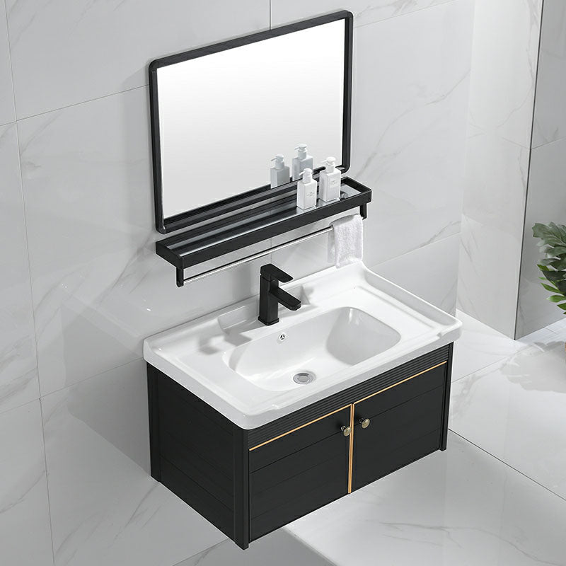 Wall Mount Metal Modern Sink Vanity with Sink for Bathroom in Black Clearhalo 'Bathroom Remodel & Bathroom Fixtures' 'Bathroom Vanities' 'bathroom_vanities' 'Home Improvement' 'home_improvement' 'home_improvement_bathroom_vanities' 7943053