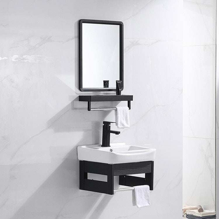 Wall Mount Metal Modern Sink Vanity with Sink for Bathroom in Black Clearhalo 'Bathroom Remodel & Bathroom Fixtures' 'Bathroom Vanities' 'bathroom_vanities' 'Home Improvement' 'home_improvement' 'home_improvement_bathroom_vanities' 7943073