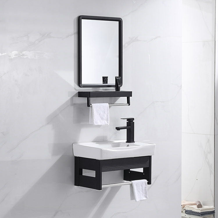 Wall Mount Metal Modern Sink Vanity with Sink for Bathroom in Black Clearhalo 'Bathroom Remodel & Bathroom Fixtures' 'Bathroom Vanities' 'bathroom_vanities' 'Home Improvement' 'home_improvement' 'home_improvement_bathroom_vanities' 7943076