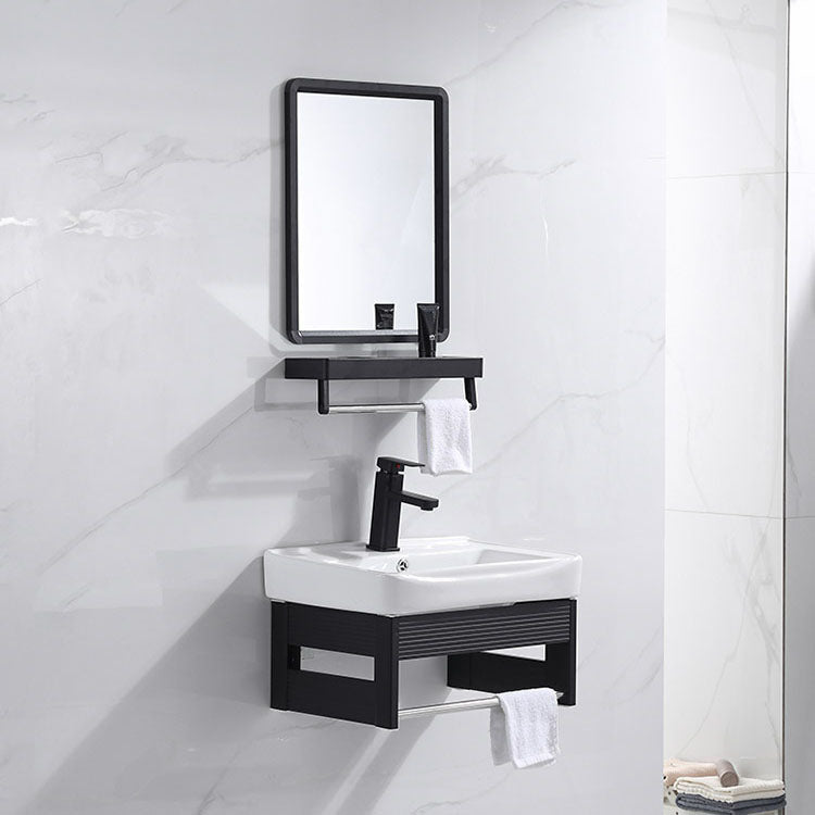 Wall Mount Metal Modern Sink Vanity with Sink for Bathroom in Black Clearhalo 'Bathroom Remodel & Bathroom Fixtures' 'Bathroom Vanities' 'bathroom_vanities' 'Home Improvement' 'home_improvement' 'home_improvement_bathroom_vanities' 7943078
