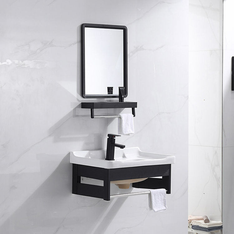 Wall Mount Metal Modern Sink Vanity with Sink for Bathroom in Black Clearhalo 'Bathroom Remodel & Bathroom Fixtures' 'Bathroom Vanities' 'bathroom_vanities' 'Home Improvement' 'home_improvement' 'home_improvement_bathroom_vanities' 7943080