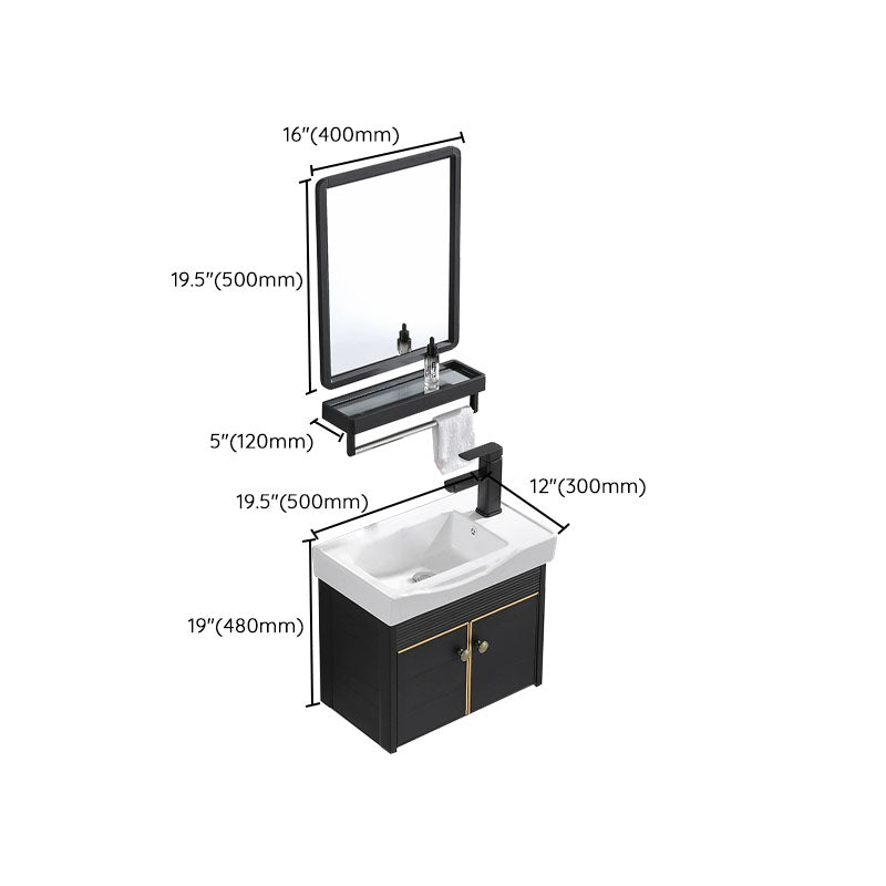 Wall Mount Metal Modern Sink Vanity with Sink for Bathroom in Black Clearhalo 'Bathroom Remodel & Bathroom Fixtures' 'Bathroom Vanities' 'bathroom_vanities' 'Home Improvement' 'home_improvement' 'home_improvement_bathroom_vanities' 7943096