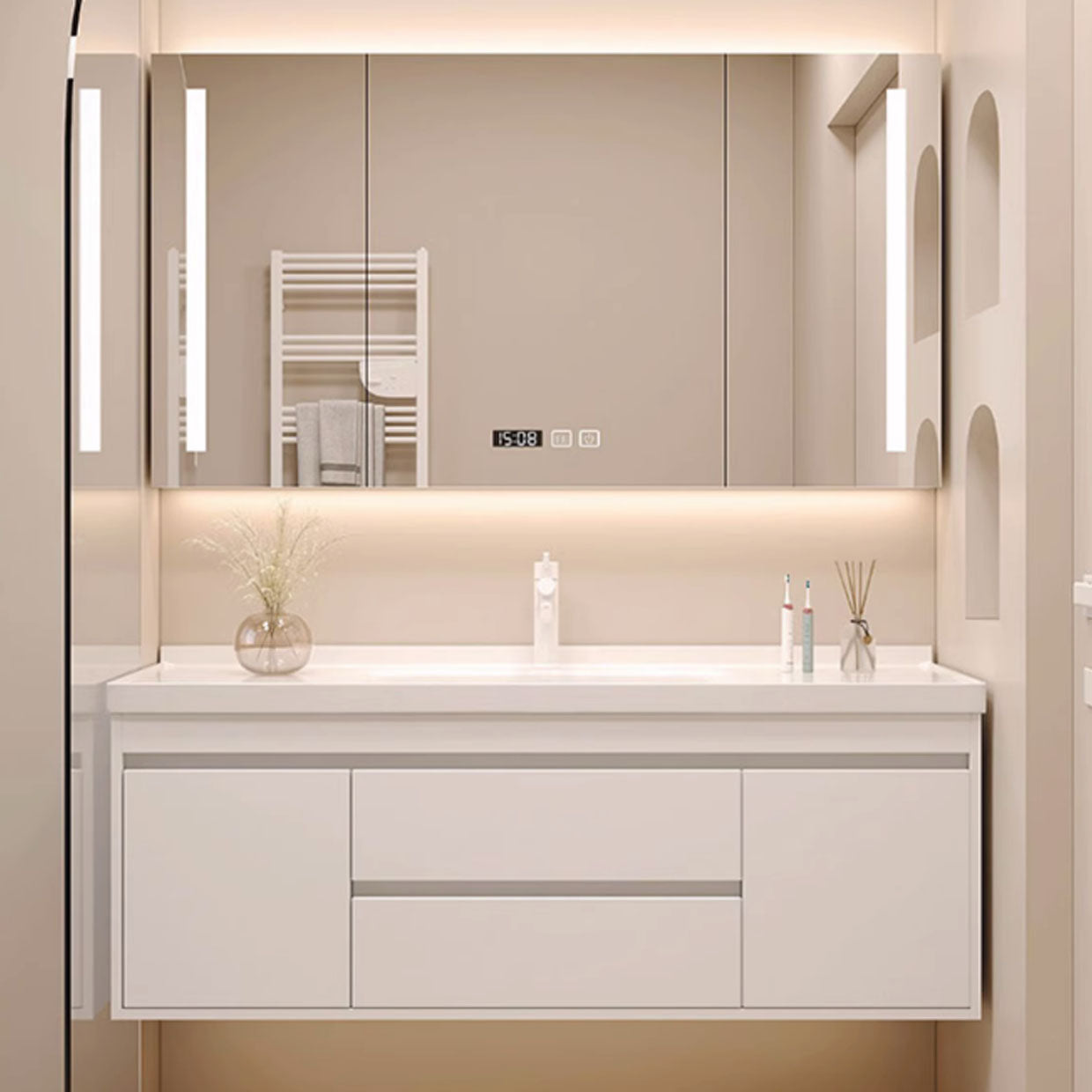 Wall Mount Modern Sink Vanity with Mirror Faucet Sink for Bathroom Clearhalo 'Bathroom Remodel & Bathroom Fixtures' 'Bathroom Vanities' 'bathroom_vanities' 'Home Improvement' 'home_improvement' 'home_improvement_bathroom_vanities' 7952589