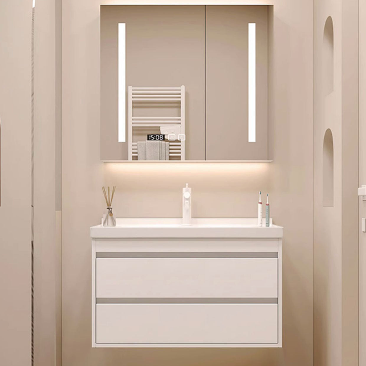 Wall Mount Modern Sink Vanity with Mirror Faucet Sink for Bathroom Clearhalo 'Bathroom Remodel & Bathroom Fixtures' 'Bathroom Vanities' 'bathroom_vanities' 'Home Improvement' 'home_improvement' 'home_improvement_bathroom_vanities' 7952602