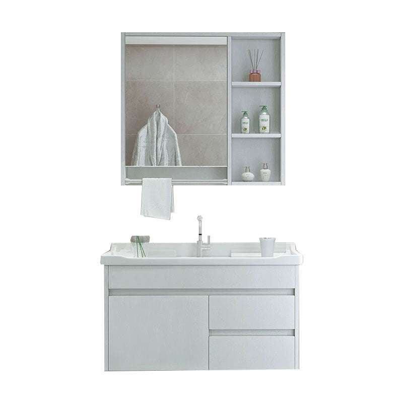 Modern Wall Mount Sink Vanity with Mirror Single Sink for Bathroom Vanity & Faucet & Mirror Cabinet 32"L x 19"W x 21"H White Clearhalo 'Bathroom Remodel & Bathroom Fixtures' 'Bathroom Vanities' 'bathroom_vanities' 'Home Improvement' 'home_improvement' 'home_improvement_bathroom_vanities' 7952618