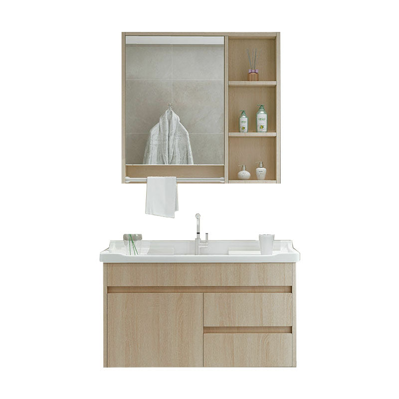 Modern Wall Mount Sink Vanity with Mirror Single Sink for Bathroom Vanity & Faucet & Mirror Cabinet Natural Clearhalo 'Bathroom Remodel & Bathroom Fixtures' 'Bathroom Vanities' 'bathroom_vanities' 'Home Improvement' 'home_improvement' 'home_improvement_bathroom_vanities' 7952625