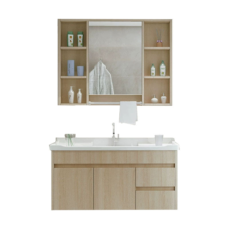 Modern Wall Mount Sink Vanity with Mirror Single Sink for Bathroom Vanity & Faucet & Mirror Cabinet 36"L x 19"W x 21"H Natural Clearhalo 'Bathroom Remodel & Bathroom Fixtures' 'Bathroom Vanities' 'bathroom_vanities' 'Home Improvement' 'home_improvement' 'home_improvement_bathroom_vanities' 7952626