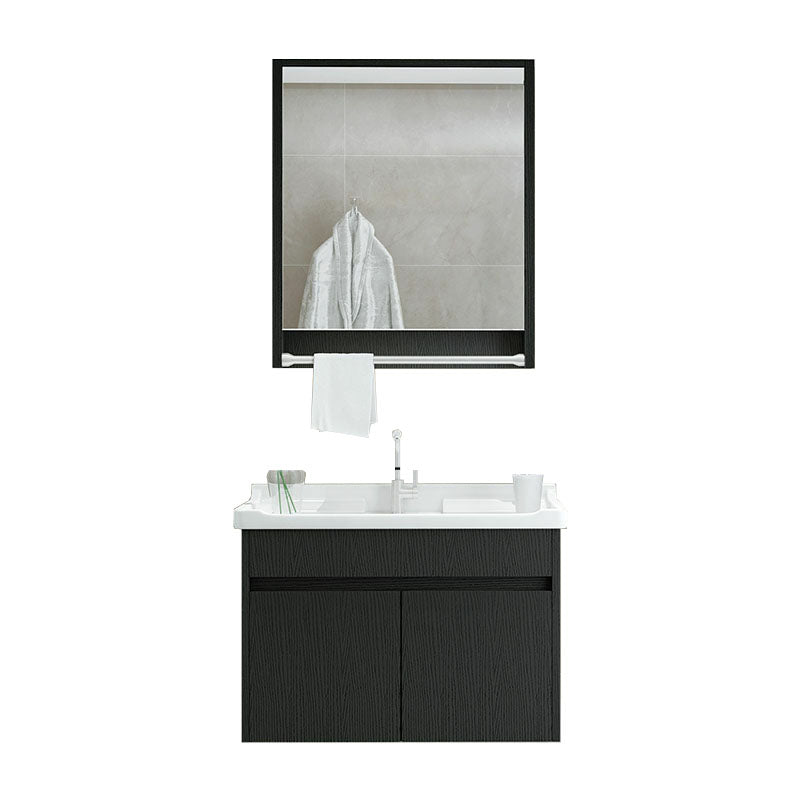 Modern Wall Mount Sink Vanity with Mirror Single Sink for Bathroom Vanity & Faucet & Mirror Cabinet 24"L x 18"W x 21"H Black Clearhalo 'Bathroom Remodel & Bathroom Fixtures' 'Bathroom Vanities' 'bathroom_vanities' 'Home Improvement' 'home_improvement' 'home_improvement_bathroom_vanities' 7952628