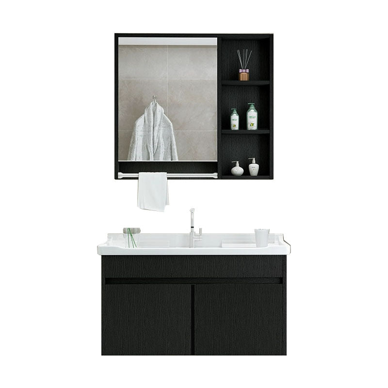 Modern Wall Mount Sink Vanity with Mirror Single Sink for Bathroom Vanity & Faucet & Mirror Cabinet 28"L x 19"W x 21"H Black Clearhalo 'Bathroom Remodel & Bathroom Fixtures' 'Bathroom Vanities' 'bathroom_vanities' 'Home Improvement' 'home_improvement' 'home_improvement_bathroom_vanities' 7952630