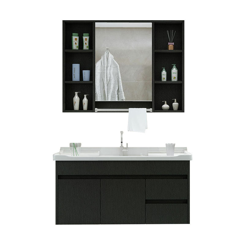 Modern Wall Mount Sink Vanity with Mirror Single Sink for Bathroom Vanity & Faucet & Mirror Cabinet 36"L x 19"W x 21"H Black Clearhalo 'Bathroom Remodel & Bathroom Fixtures' 'Bathroom Vanities' 'bathroom_vanities' 'Home Improvement' 'home_improvement' 'home_improvement_bathroom_vanities' 7952632