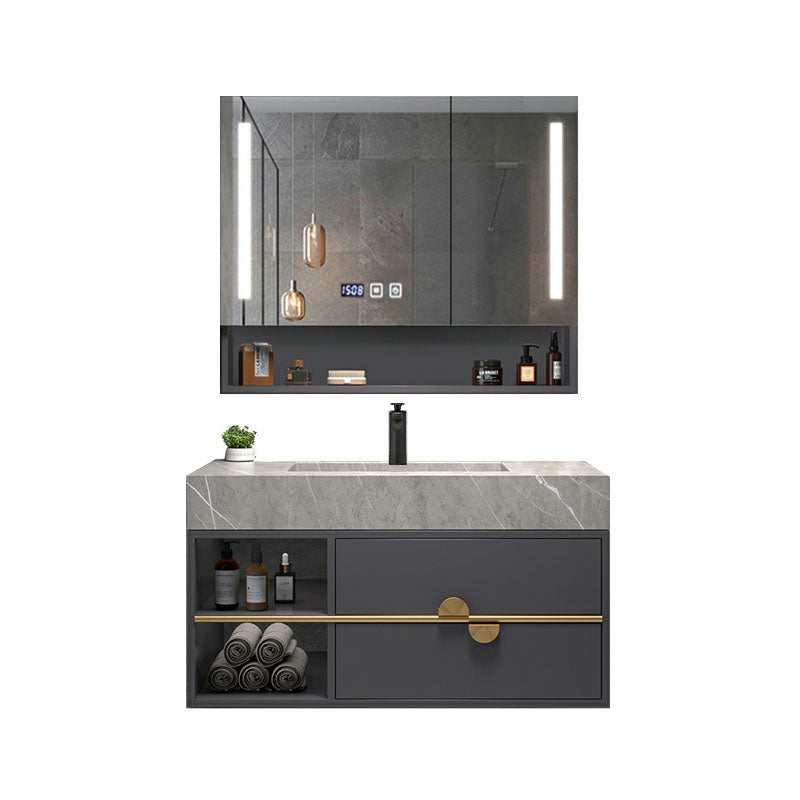 Wall Mount Faucet Included Bath Vanity with Mirror Sink for Bathroom Vanity & Faucet & Smart Medicine Cabinet Gray Clearhalo 'Bathroom Remodel & Bathroom Fixtures' 'Bathroom Vanities' 'bathroom_vanities' 'Home Improvement' 'home_improvement' 'home_improvement_bathroom_vanities' 7952656