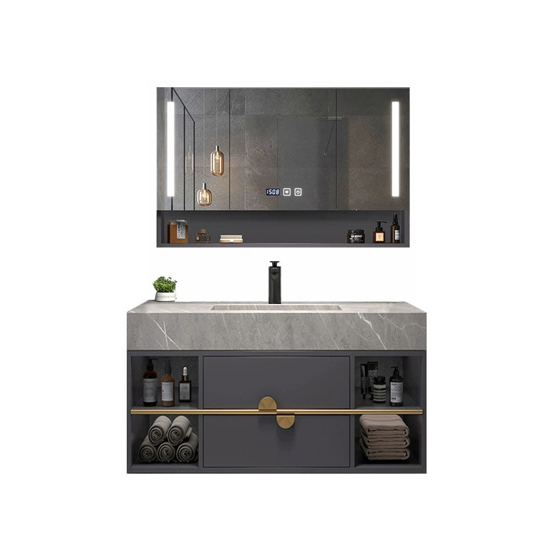 Wall Mount Faucet Included Bath Vanity with Mirror Sink for Bathroom Vanity & Faucet & Smart Medicine Cabinet Gray Clearhalo 'Bathroom Remodel & Bathroom Fixtures' 'Bathroom Vanities' 'bathroom_vanities' 'Home Improvement' 'home_improvement' 'home_improvement_bathroom_vanities' 7952658