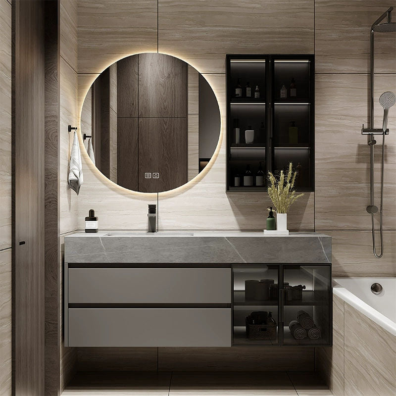 Wall Mount Modern Bathroom Sink Vanity with Mirror Sink Faucet Clearhalo 'Bathroom Remodel & Bathroom Fixtures' 'Bathroom Vanities' 'bathroom_vanities' 'Home Improvement' 'home_improvement' 'home_improvement_bathroom_vanities' 7958683