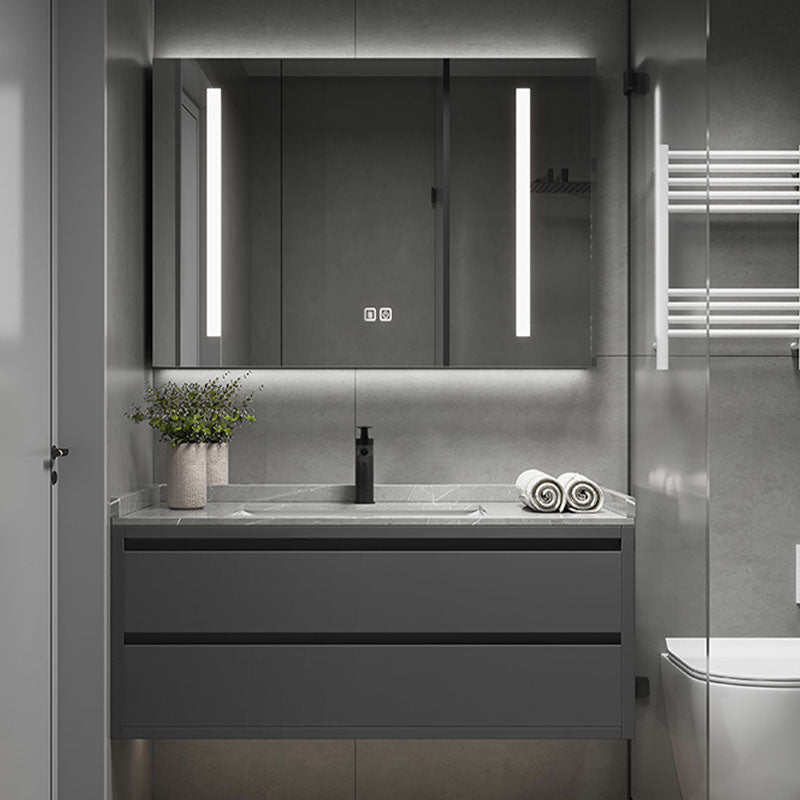 Wall Mount Modern Grey Bath Vanity with Mirror Faucet Sink for Bathroom Vanity & Faucet & Smart Medicine Cabinet Clearhalo 'Bathroom Remodel & Bathroom Fixtures' 'Bathroom Vanities' 'bathroom_vanities' 'Home Improvement' 'home_improvement' 'home_improvement_bathroom_vanities' 7958745